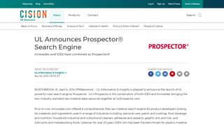 
                            8. UL Announces Prospector® Search Engine - PR Newswire