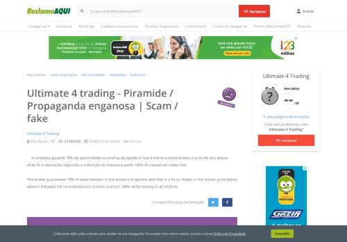 
                            2. Ultimate 4 trading - Piramide / Propaganda enganosa ... - Reclame Aqui