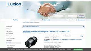 
                            8. Ultratele-Zoomobjektiv - Ratio 4,6-7,2:1 - ET-ELT23 - Luxion