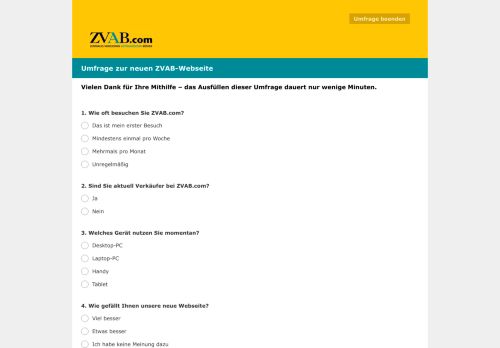 
                            10. Umfrage zur neuen ZVAB-Webseite Survey