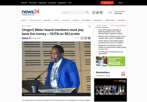
                            13. Umgeni Water board members must pay back the money – OUTA on ...