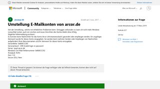 
                            3. Umstellung E-Mailkonten von arcor.de - Microsoft Community