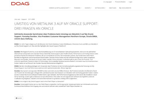 
                            6. Umstieg von Metalink 3 auf My Oracle Support: Drei Fragen an Oracle ...