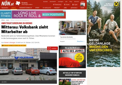 
                            11. Umstrukturierung in Krems - Mitterau: Volksbank zieht Mitarbeiter ab ...