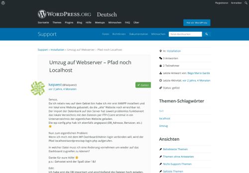 
                            5. Umzug auf Webserver – Pfad noch Localhost | WordPress.org