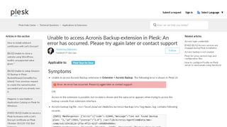 
                            9. Unable to access Acronis Backup extension in Plesk ... - Plesk Support