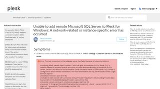 
                            9. Unable to add remote Microsoft SQL Server: A network-related or ...