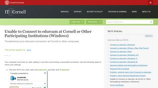 
                            8. Unable to Connect to eduroam at Cornell or Other Participating ...