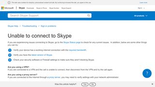 
                            12. Unable to connect to Skype | Skype Support