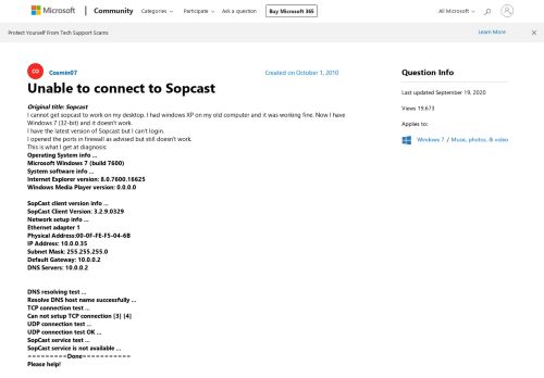 
                            12. Unable to connect to Sopcast - Microsoft Community