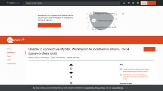 
                            2. Unable to connect via MySQL Workbench to localhost in Ubuntu 16.04 ...