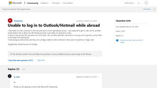 
                            9. Unable to log in to Outlook/Hotmail while abroad - Microsoft Community