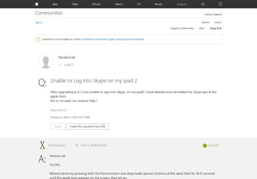 
                            9. Unable to Log into Skype on my ipad 2 - Apple Community - Apple ...