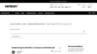 
                            6. Unable to login to 192.168.1.1 - browsers can't... | Verizon Community