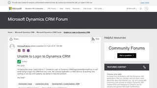 
                            1. Unable to Login to Dynamics CRM - Microsoft Dynamics Community