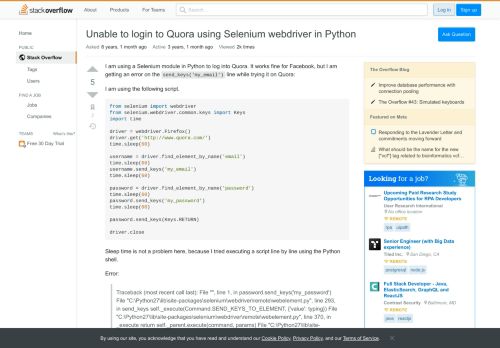 
                            9. Unable to login to Quora using Selenium webdriver in Python ...
