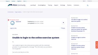 
                            2. Unable to login to the online exercise system | Pega Community