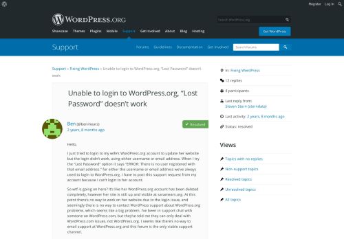 
                            12. Unable to login to WordPress.org, “Lost Password” doesn't work ...