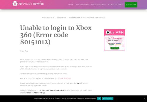 
                            5. Unable to login to Xbox 360 (Error code 80151012) : My Private Network