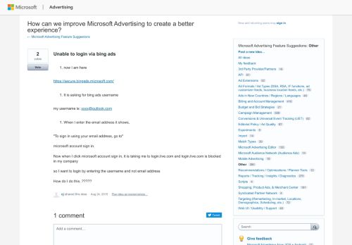 
                            5. Unable to login via bing ads – Bing Ads Feature Suggestions