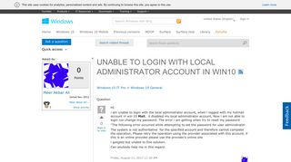 
                            11. UNABLE TO LOGIN WITH LOCAL ADMINISTRATOR ACCOUNT IN WIN10 - Microsoft