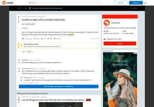 
                            6. Unable to login with provided credentials : doordash - Reddit