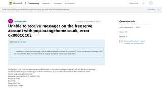 
                            8. Unable to receive messages on the freeserve account with ...