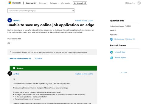 
                            13. unable to save my online job application on edge - Microsoft Community