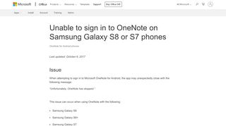 
                            13. Unable to sign in to OneNote on Samsung Galaxy S8 or S7 phones ...