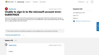 
                            2. Unable to sign-in to the microsoft account error: 0x80070426 ...
