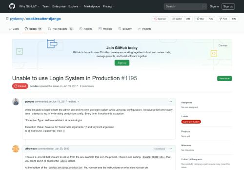 
                            5. Unable to use Login System in Production · Issue #1195 · pydanny ...