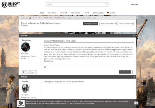 
                            3. Unbekannter Fehler bei Anno Login - Ubisoft Foren