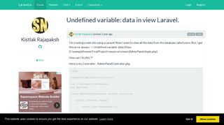 
                            4. Undefined variable: data in view Laravel. | Laravel.io