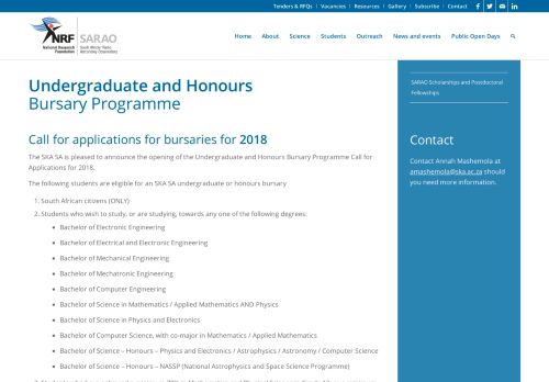 
                            1. Undergraduate and Honours Bursary Programme – SKA SA