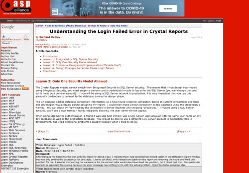 
                            5. Understanding the Login Failed Error in Crystal Reports: ASP Alliance