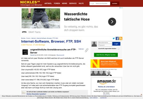 
                            1. ungewöhnliche Anmeldeversuche am FTP-Server - Nickles.de