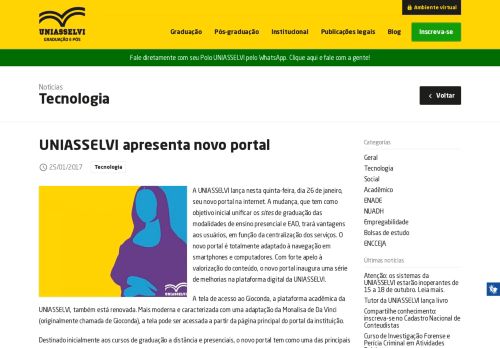 
                            2. UNIASSELVI apresenta novo portal