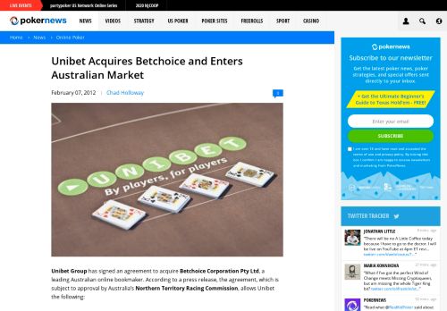 
                            13. Unibet Acquires Betchoice and Enters Australian Market | PokerNews