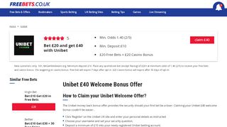 
                            9. Unibet Bonus Offer - Bet £20 Get £40 Free Bets | Freebets.co.uk