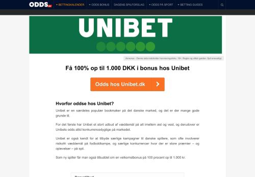 
                            12. Unibet | Få 100% op til 1.000 kr i bonus og find odds hos Unibet her