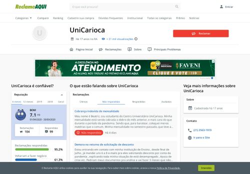 
                            12. UniCarioca - Reclame Aqui