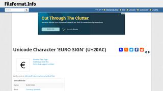 
                            5. Unicode Character 'EURO SIGN' (U+20AC) - FileFormat.Info