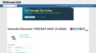 
                            8. Unicode Character 'PERCENT SIGN' (U+0025) - FileFormat.Info