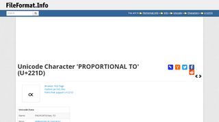 
                            3. Unicode Character 'PROPORTIONAL TO' (U+221D) - FileFormat.Info