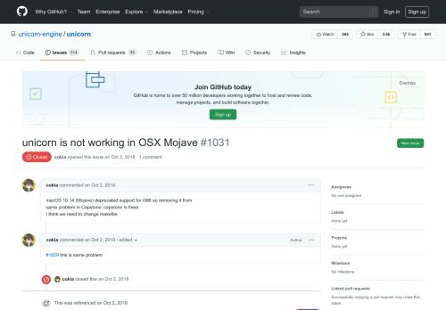 
                            10. unicorn is not working in OSX Mojave · Issue #1031 · unicorn-engine ...