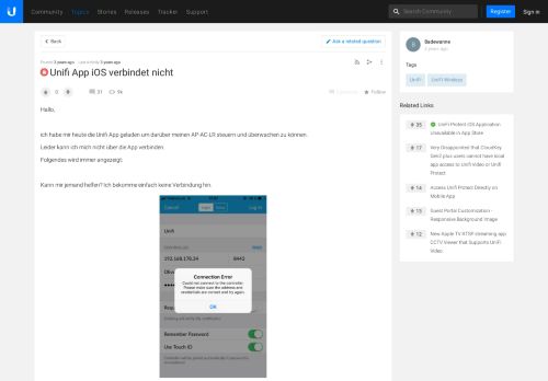 
                            2. Unifi App iOS verbindet nicht - Ubiquiti Networks Community