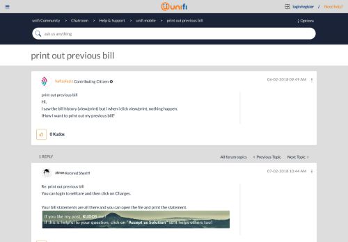 
                            9. unifi Community - print out previous bill - unifi Community