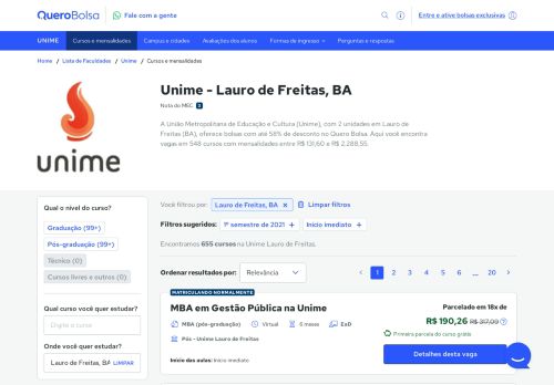 
                            4. Unime - Lauro de Freitas, BA - Cursos e Mensalidades | Quero Bolsa