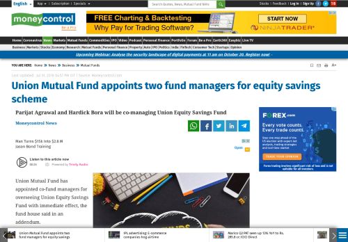 
                            5. Union Mutual Fund appoints two fund managers for equity savings ...