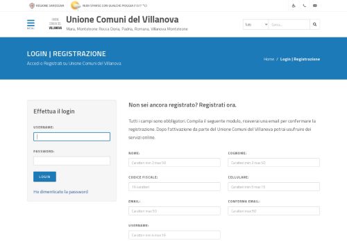 
                            12. Unione Comuni del Villanova - Login | Registrazione